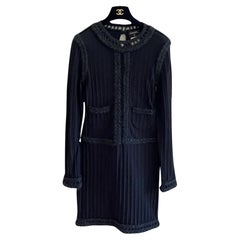Chanel CC Buttons Braided Trim Black Dress