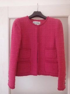 Chanel CC Buttons Fuchsia Tweed Jacket
