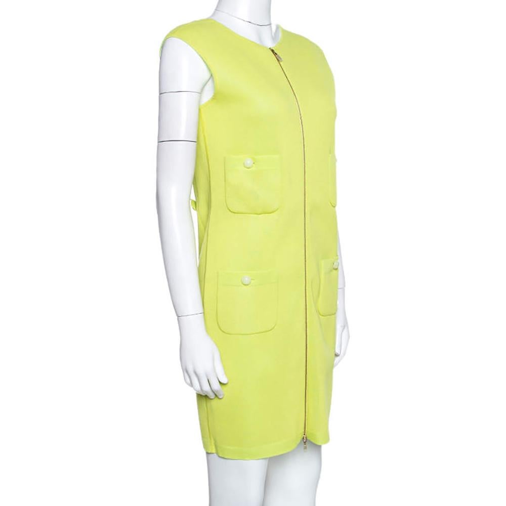Chanel CC Buttons Lime Green Summer Dress For Sale 1