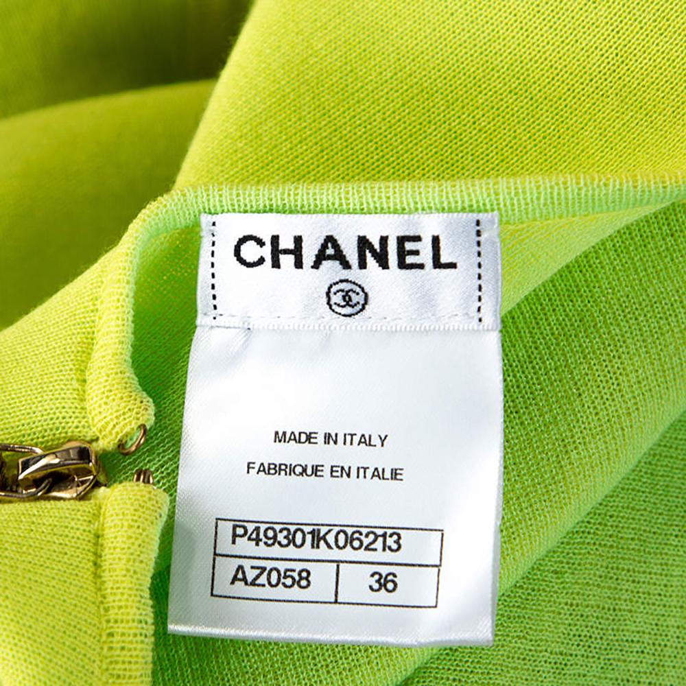 Chanel CC Buttons Lime Green Summer Dress For Sale 5