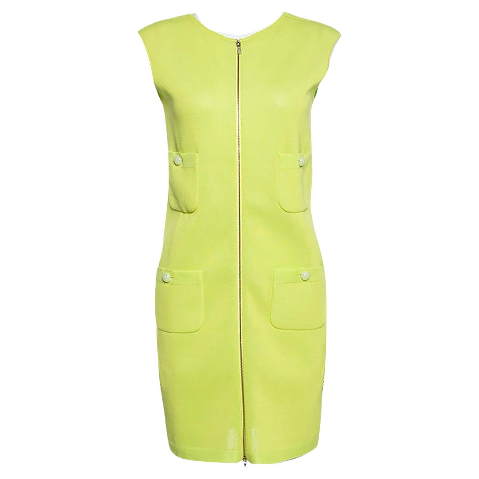 Chanel CC Buttons Lime Green Summer Dress For Sale