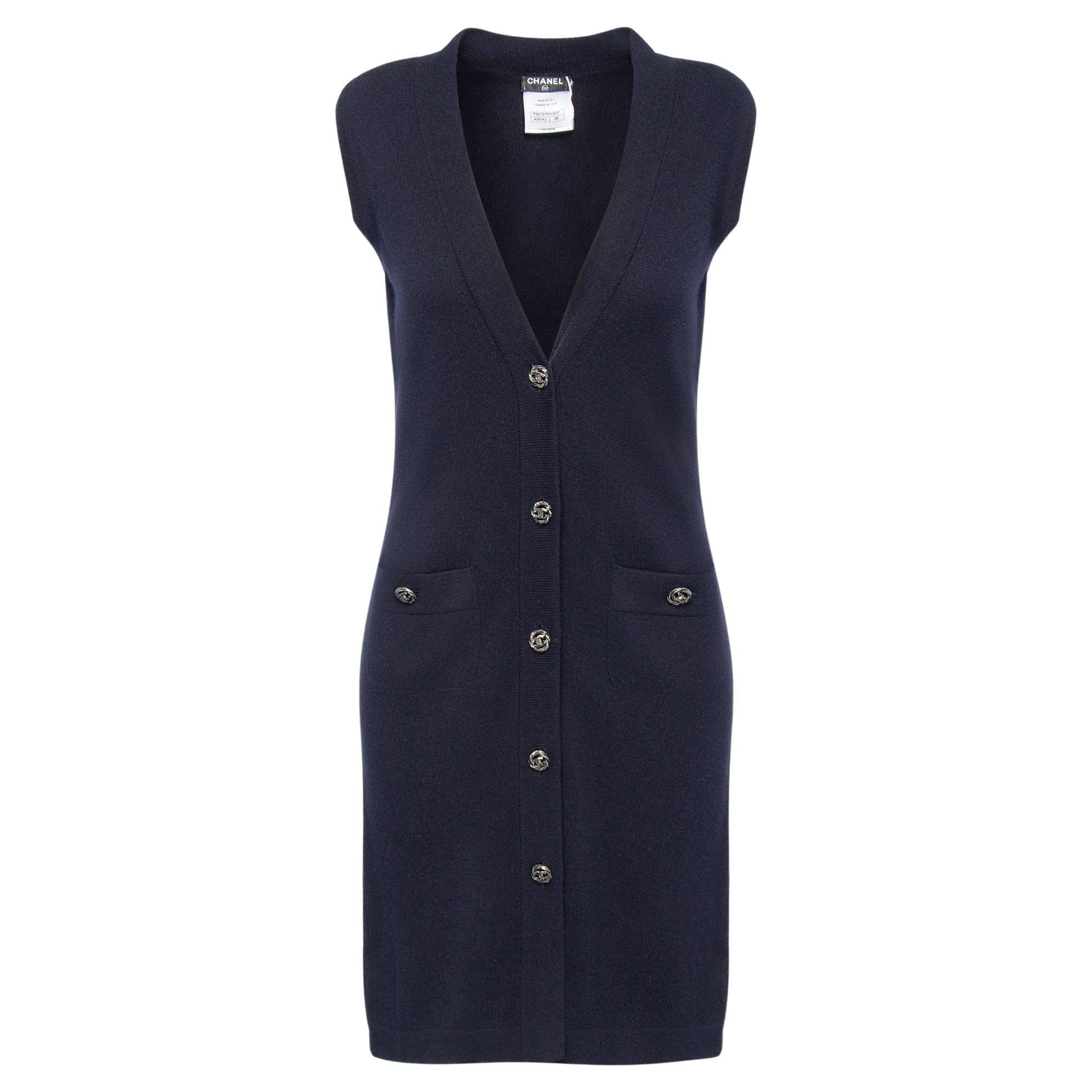 Chanel CC Buttons Long Cashmere Vest For Sale