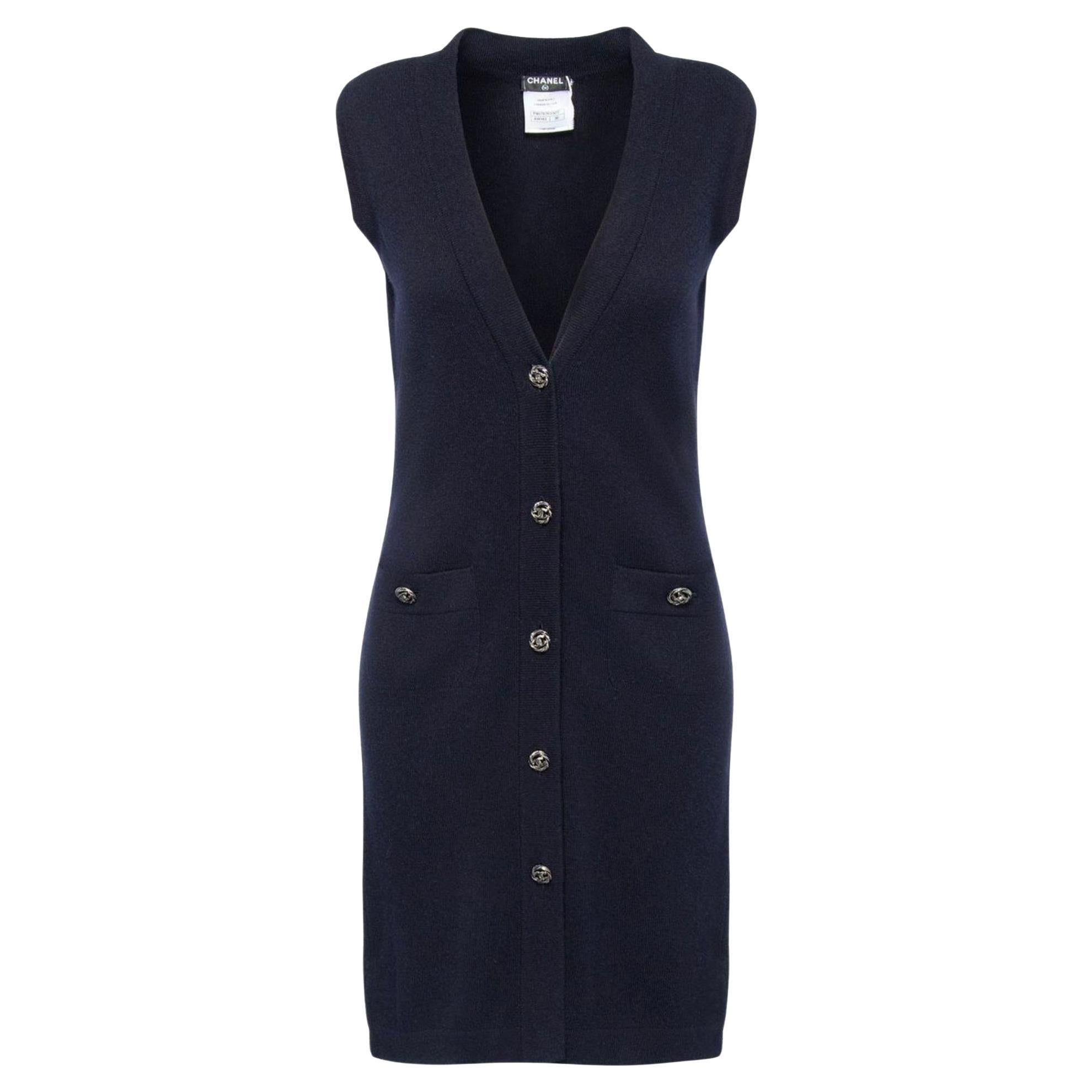 Chanel CC Buttons Long Cashmere Vest For Sale