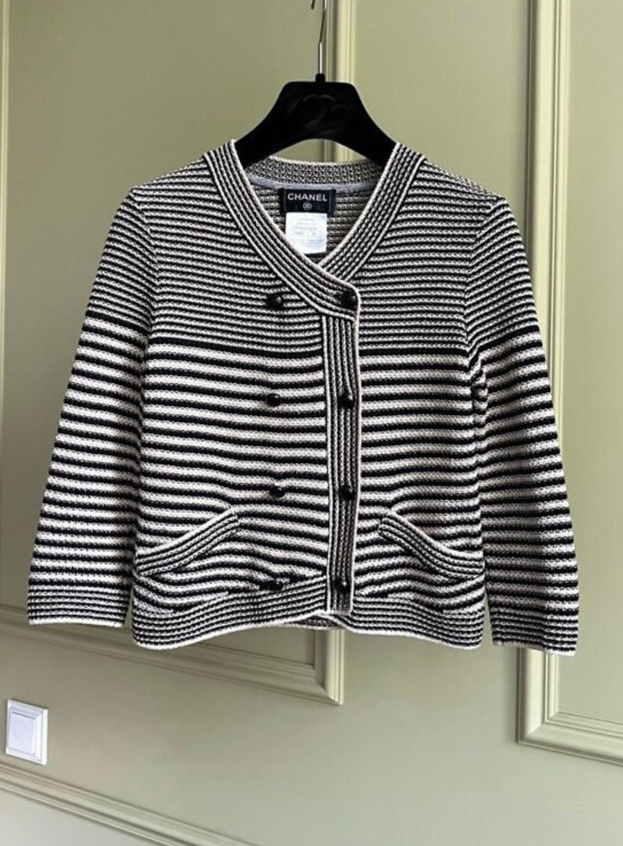Beige Chanel CC Buttons Maritime Knit Jacket