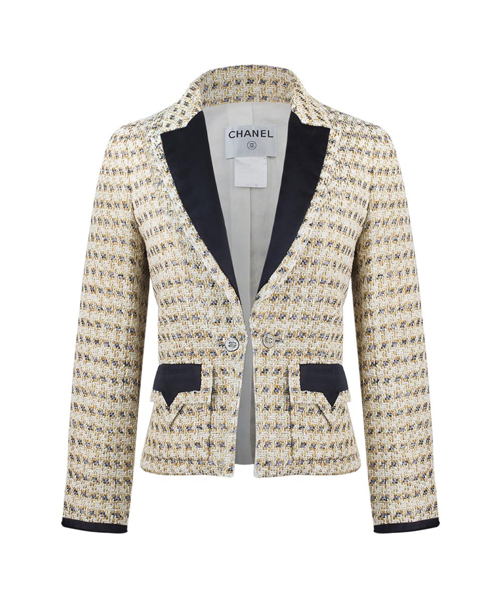 Chanel CC Knöpfe Metallic Tweed Jacke im Zustand „Hervorragend“ im Angebot in Dubai, AE