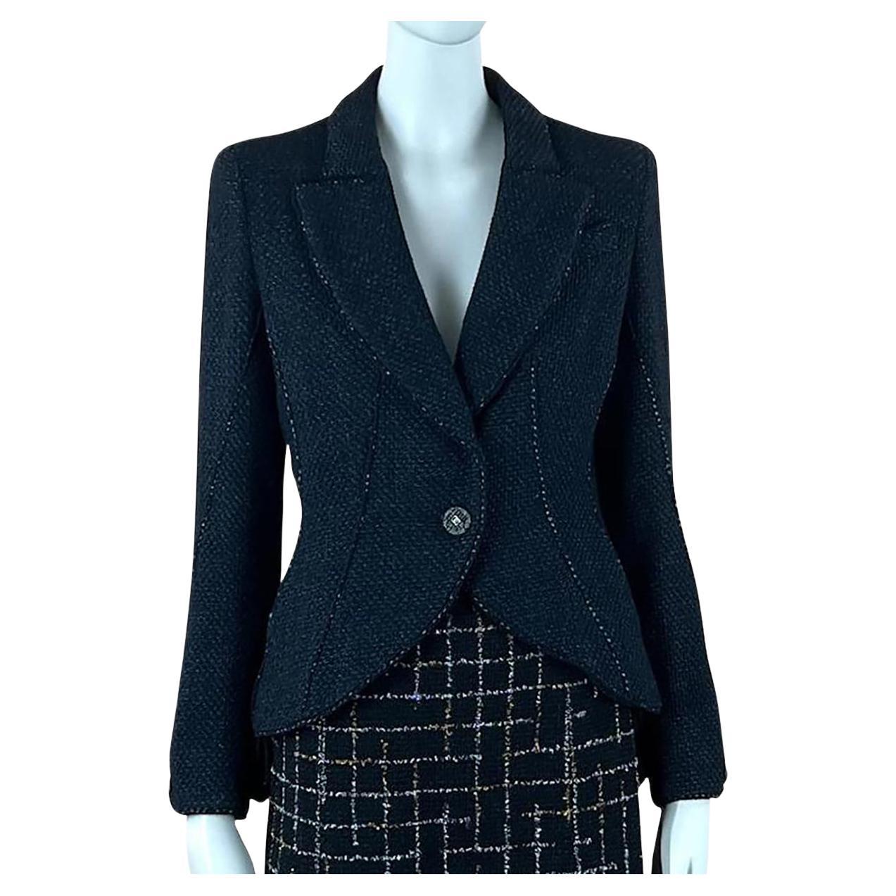 Chanel CC Buttons Navy 
Green Lesage Tweed Jacket 38 FR