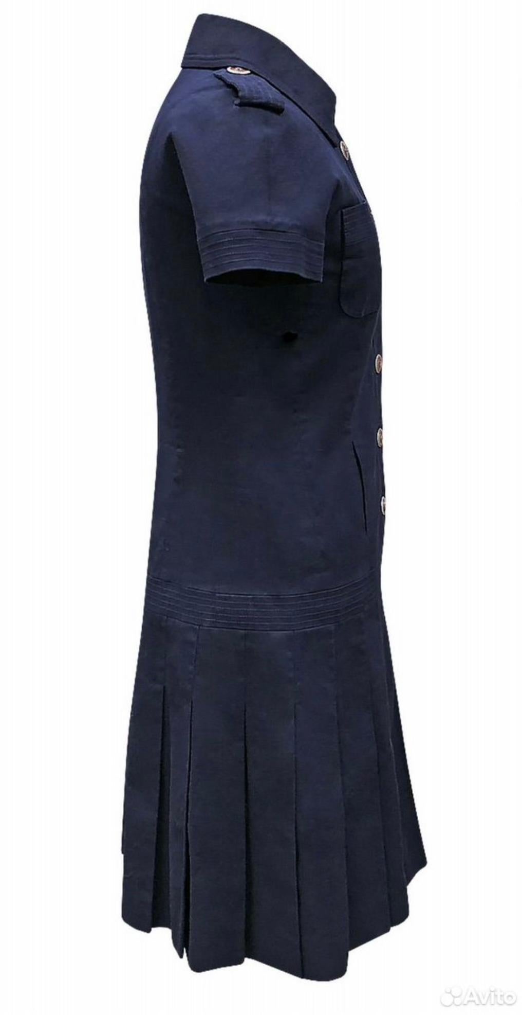 Chanel CC Buttons Navy Pleated Dress For Sale 1