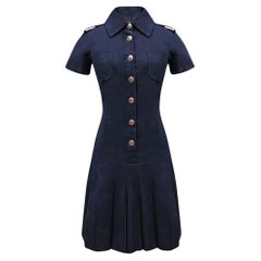 Used Chanel CC Buttons Navy Pleated Dress