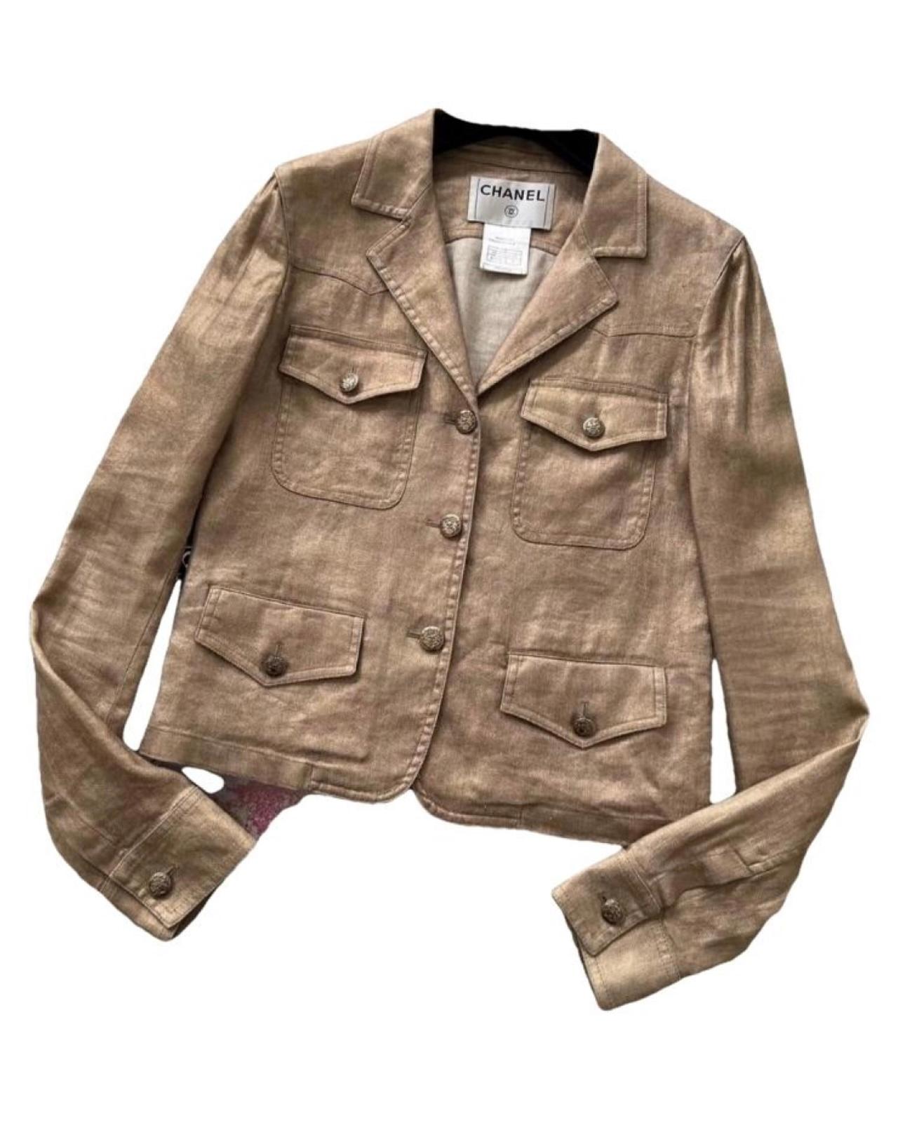 Women's or Men's Chanel CC Buttons Nude Beige Jacket For Sale