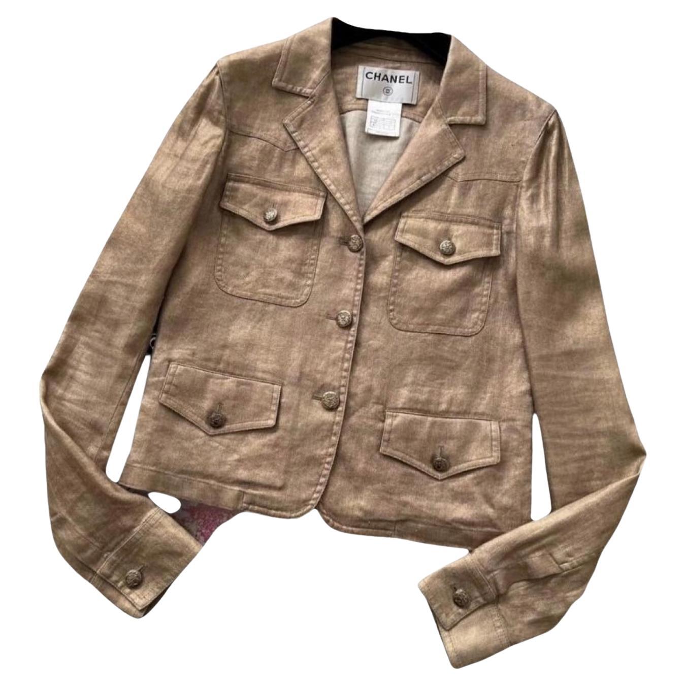 Chanel CC Buttons Nude Beige Jacket For Sale