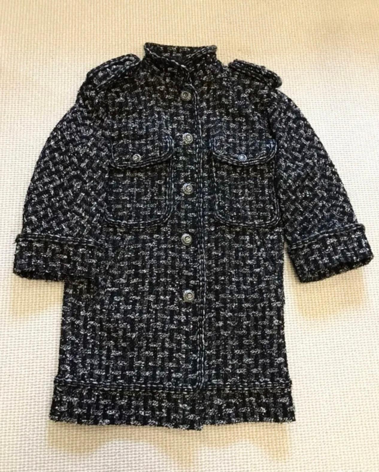Chanel CC Buttons Oversized Black Tweed Jacket / Coat In Excellent Condition For Sale In Dubai, AE