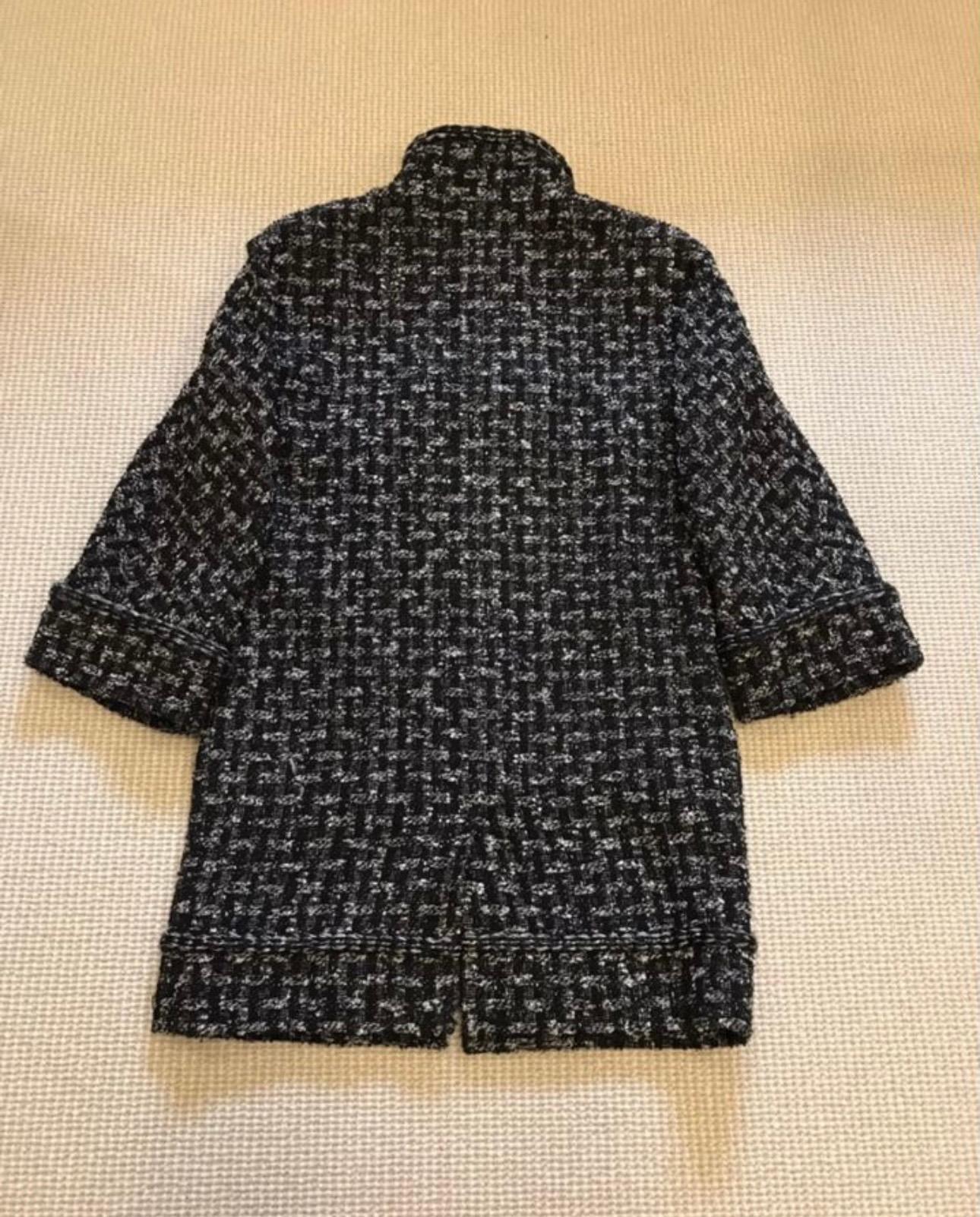 Women's or Men's Chanel CC Buttons Oversized Black Tweed Jacket / Coat For Sale