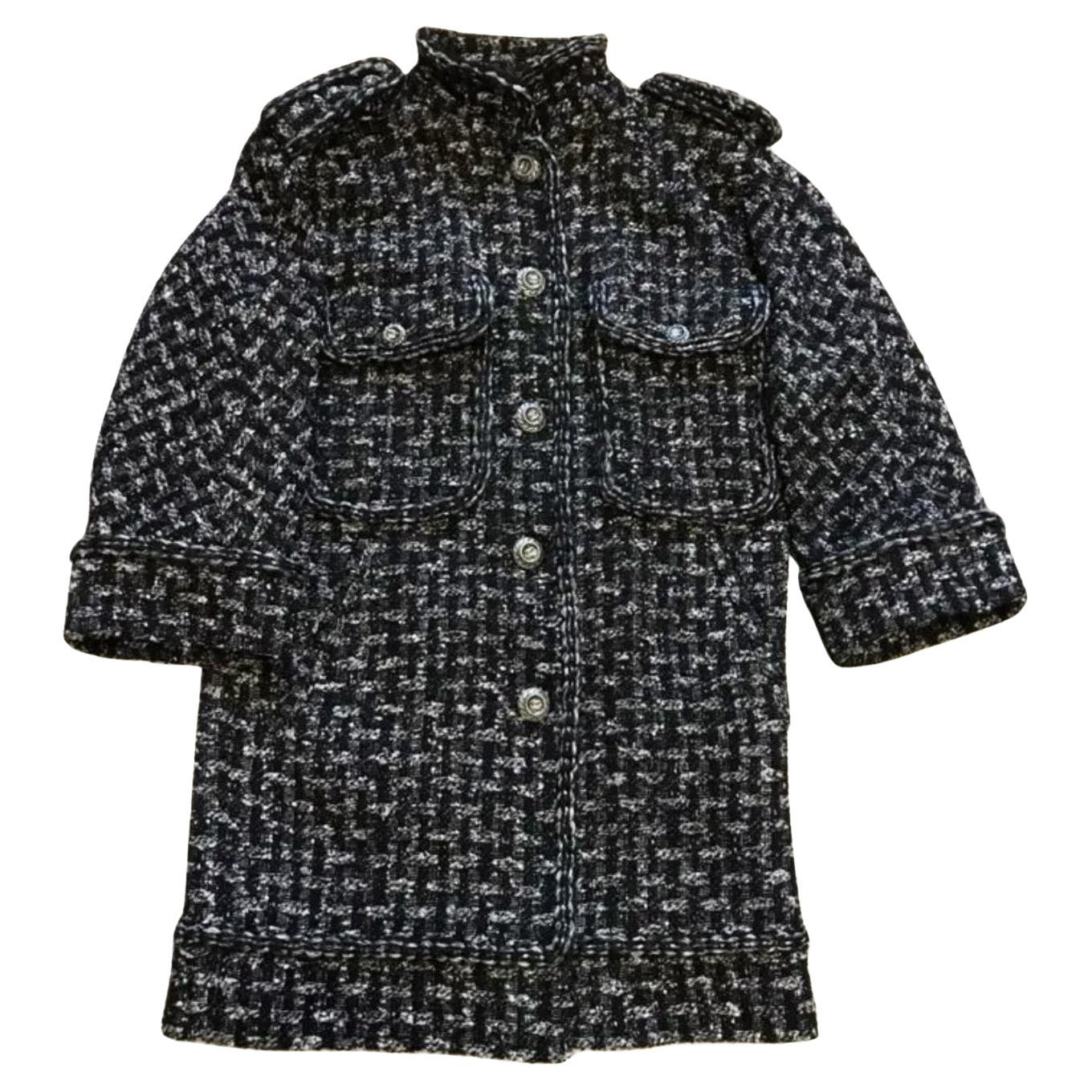 Chanel CC Buttons Oversized Black Tweed Jacket / Coat For Sale