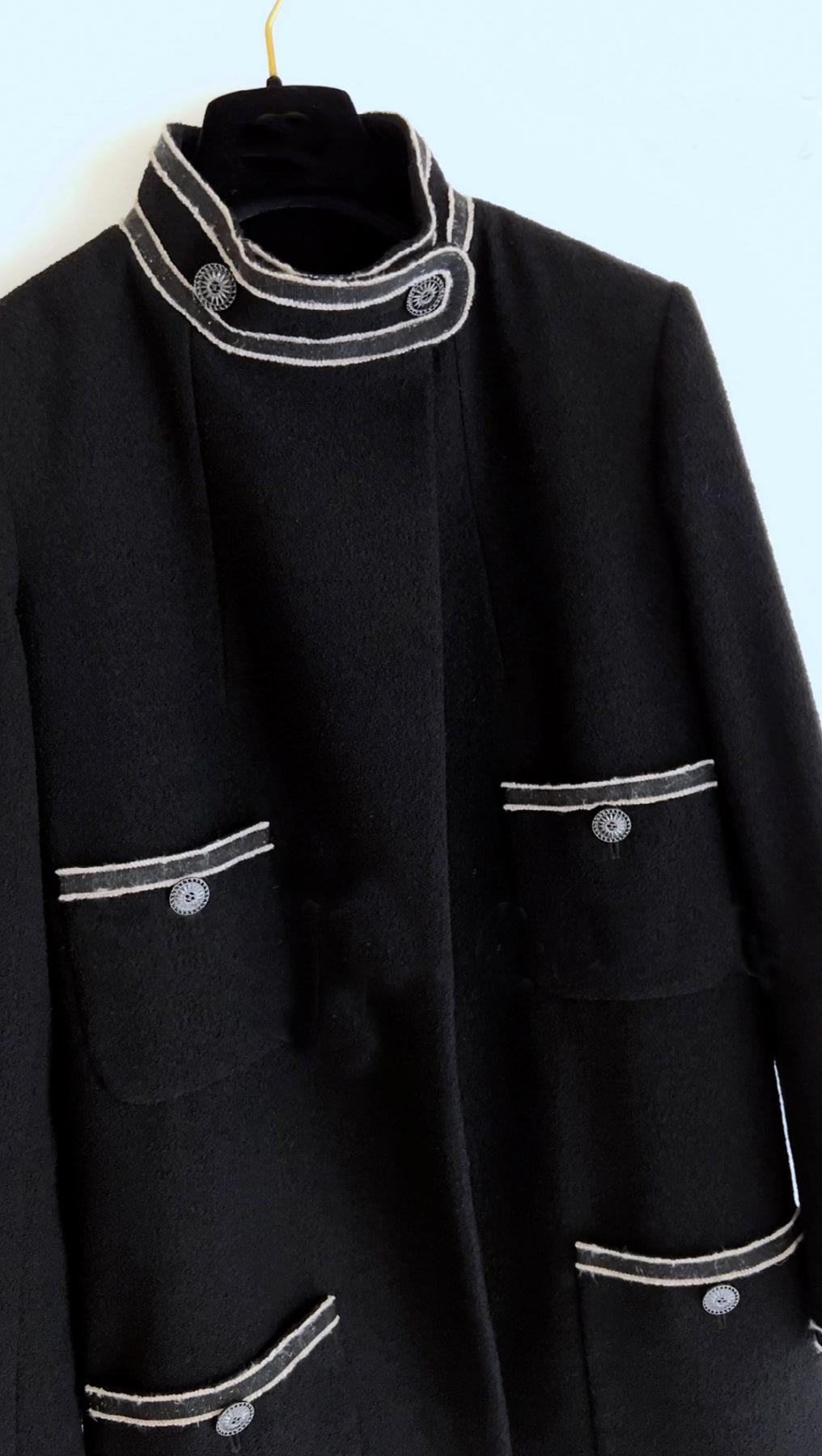 Chanel CC Buttons Paris / Singapore Runway Black Tweed Coat For Sale 6