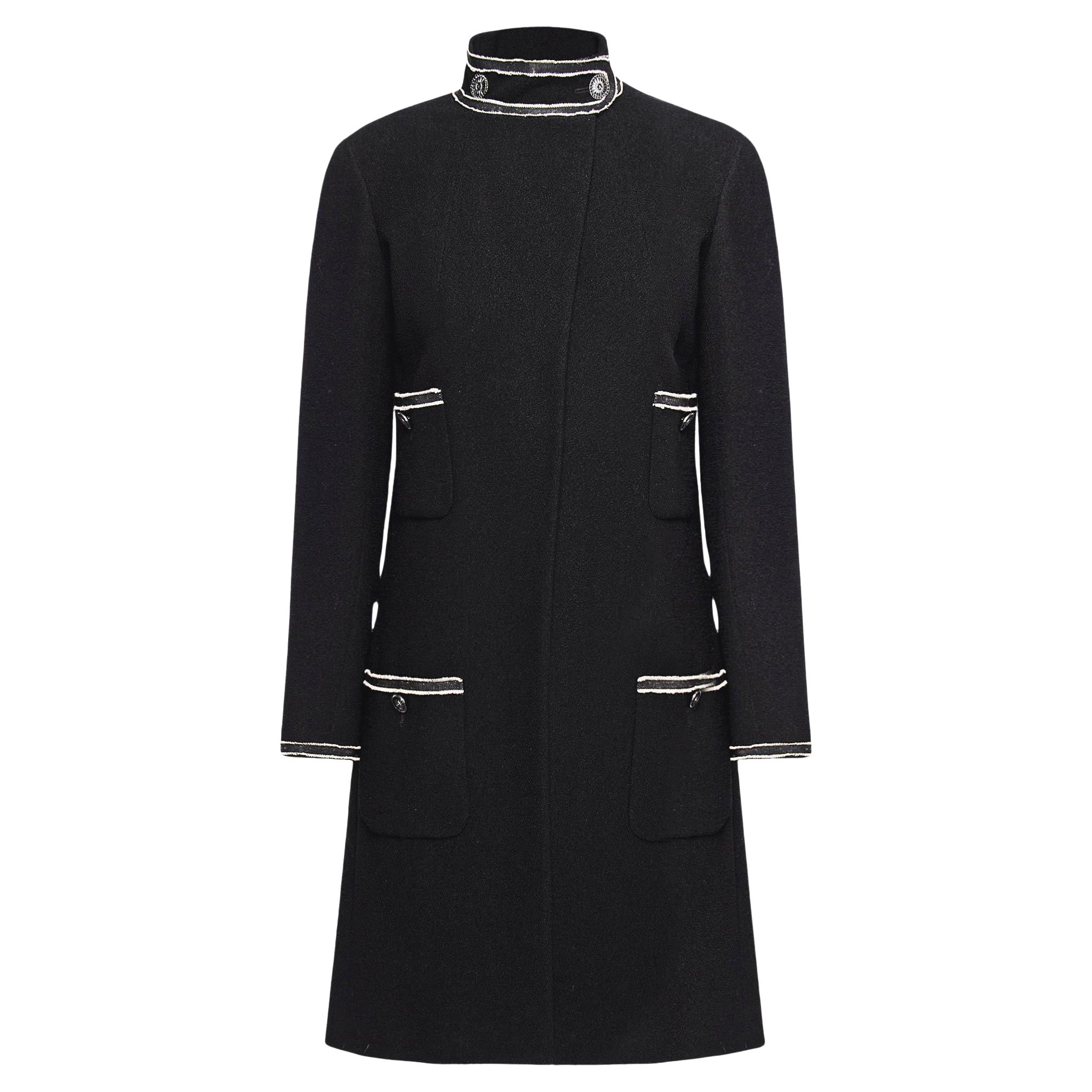 Chanel CC Buttons Paris / Singapore Runway Black Tweed Coat For Sale