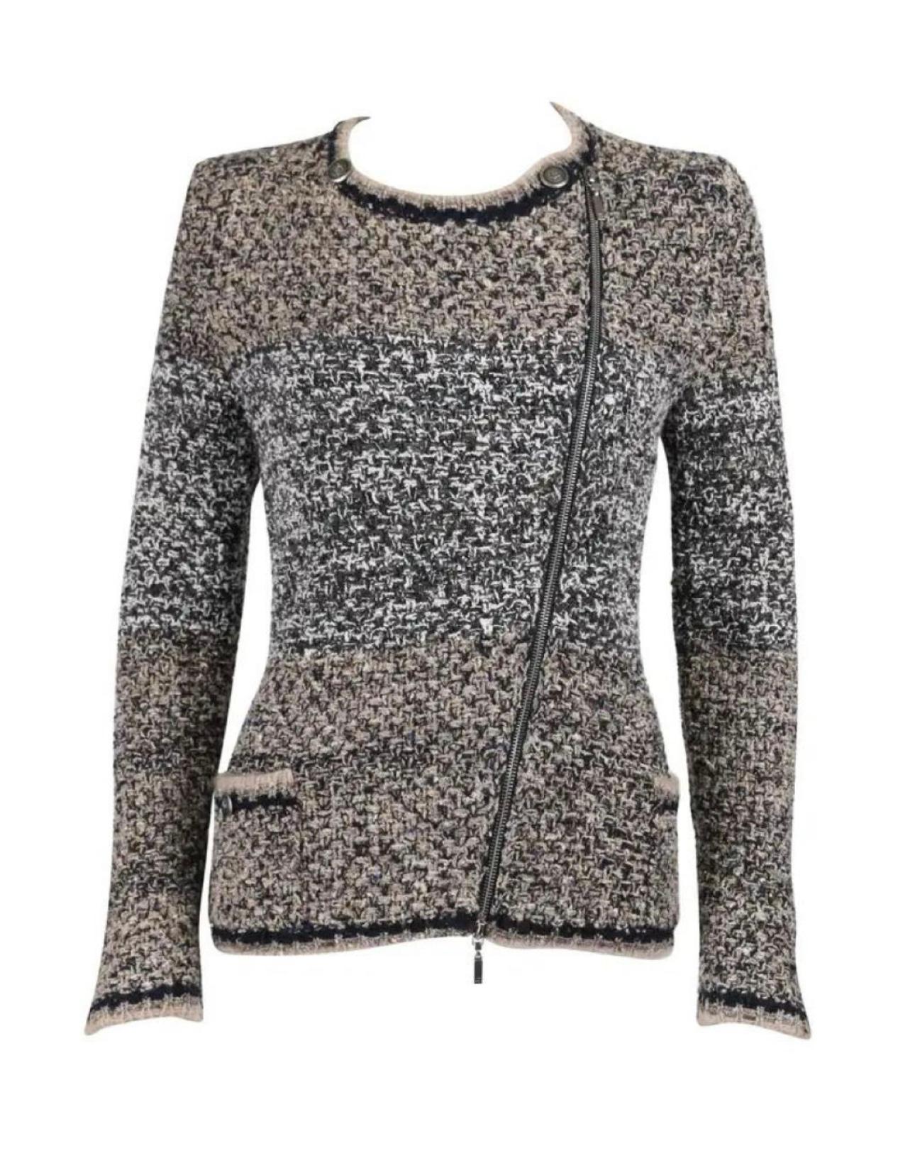 Chanel CC Buttons Silk Woven Tweed Cardi Jacket In Excellent Condition In Dubai, AE