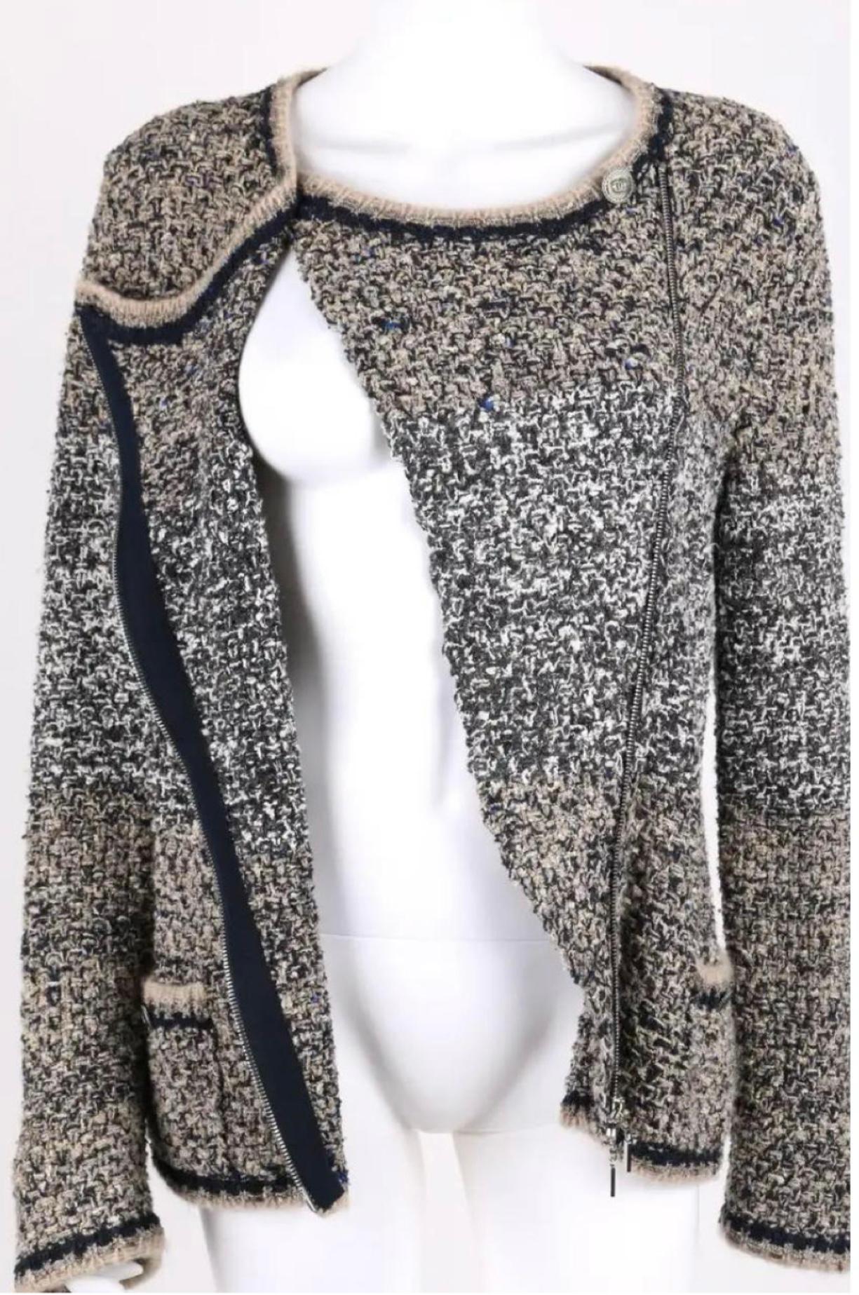 Chanel CC Buttons Silk Woven Tweed Cardi Jacket For Sale 5