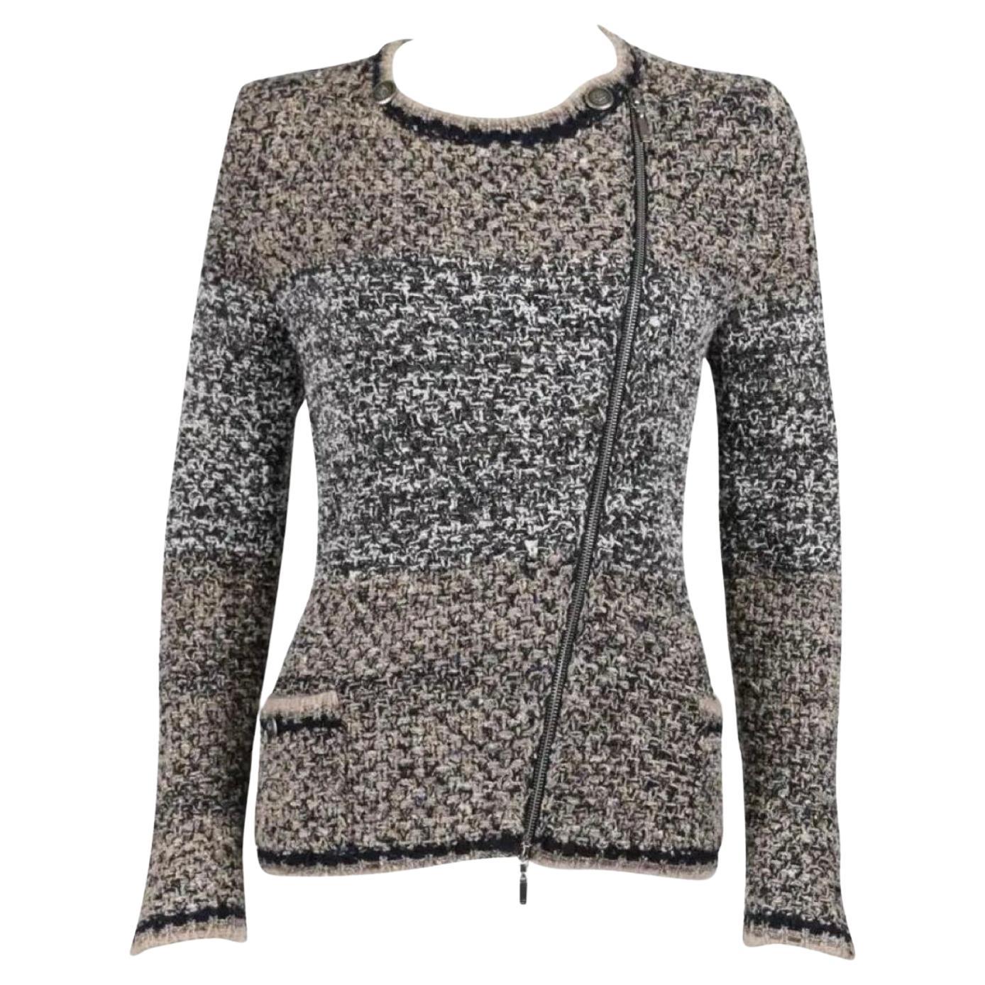 Chanel CC Buttons Silk Woven Tweed Cardi Jacket For Sale