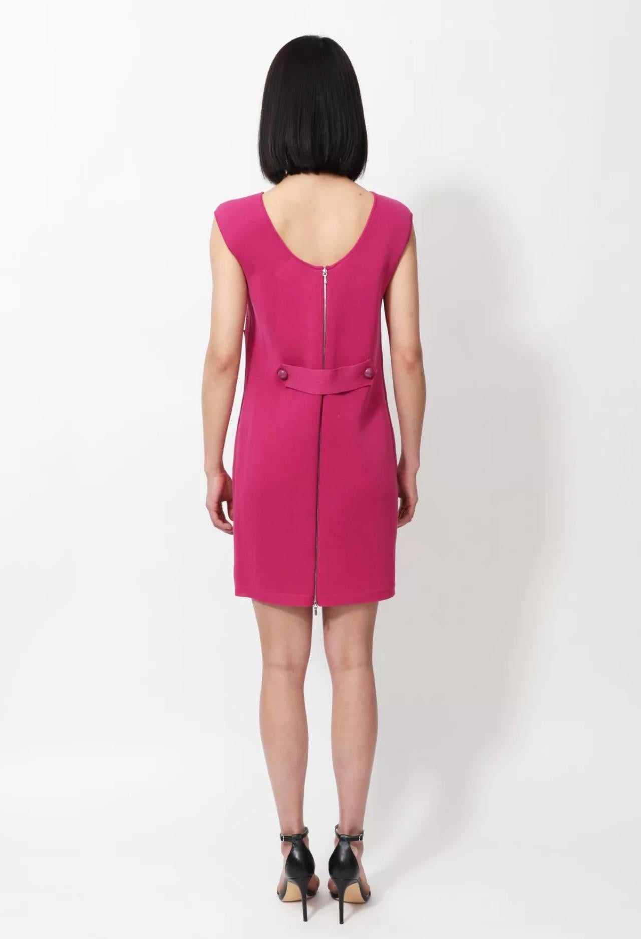 Chanel CC Buttons Stylish Fuchsia Jacket Dress 42 FR For Sale 3