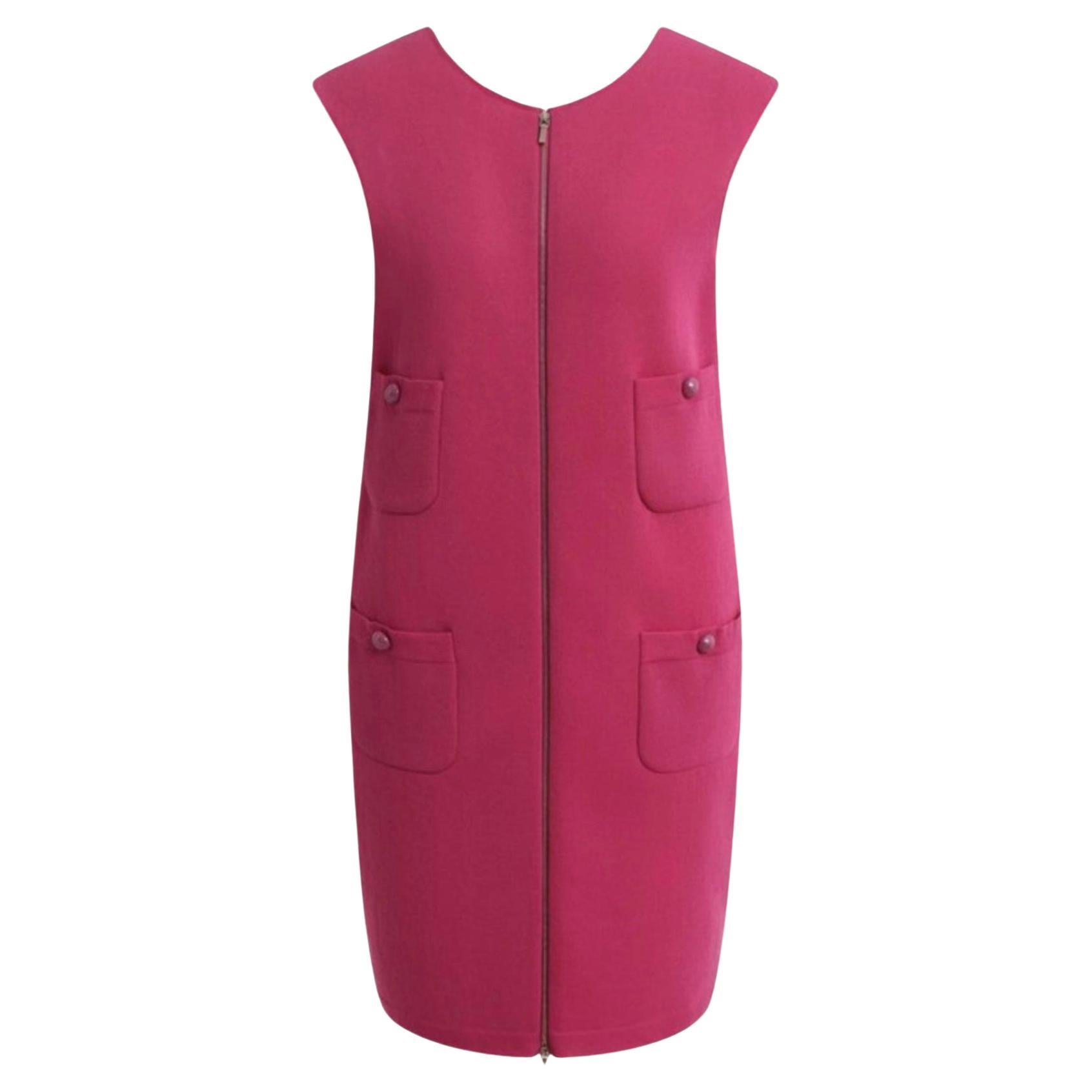 Chanel CC Buttons Stylish Fuchsia Jacket Dress 42 FR For Sale