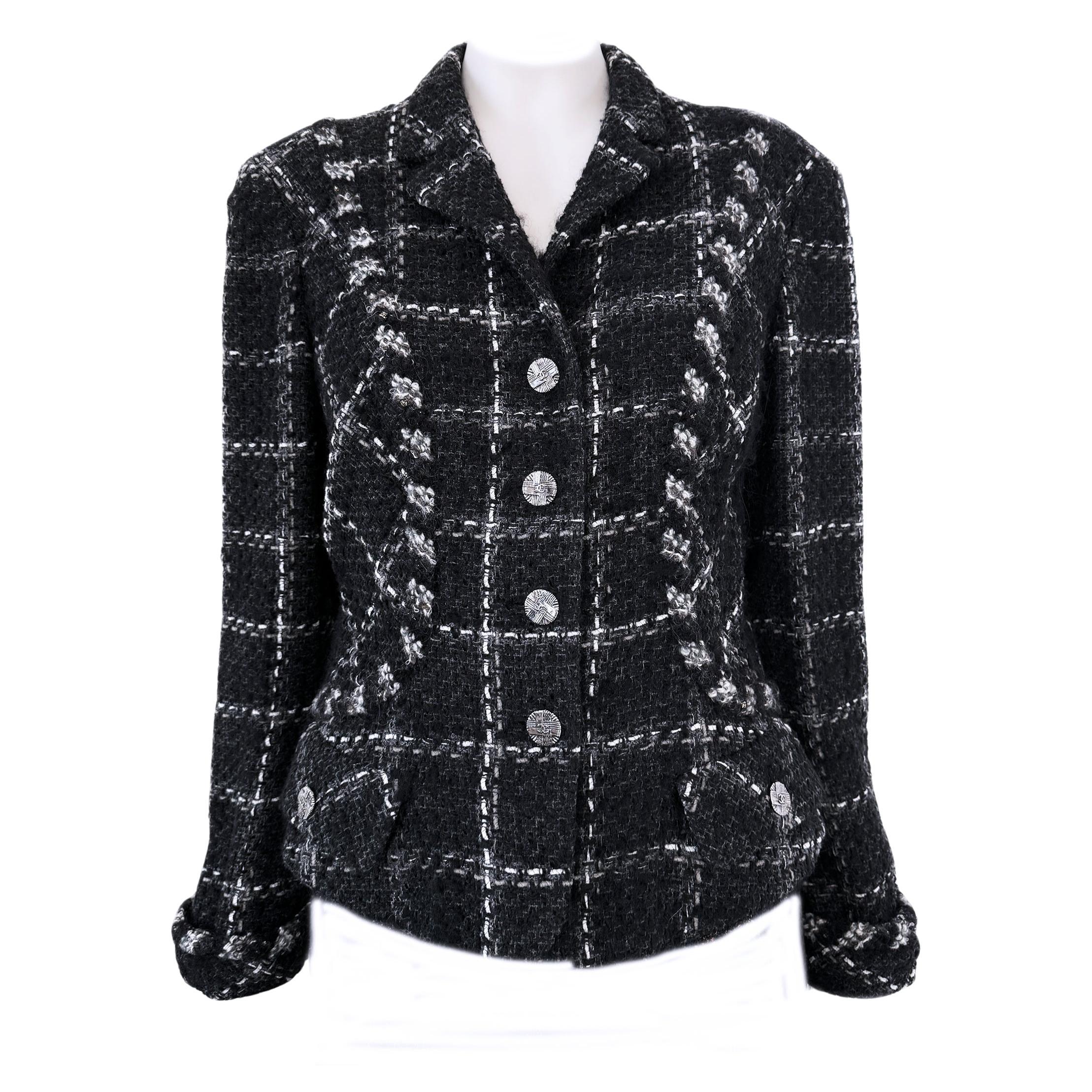 Chanel CC Buttons Timeless Black Tweed Jacket 40 FR
