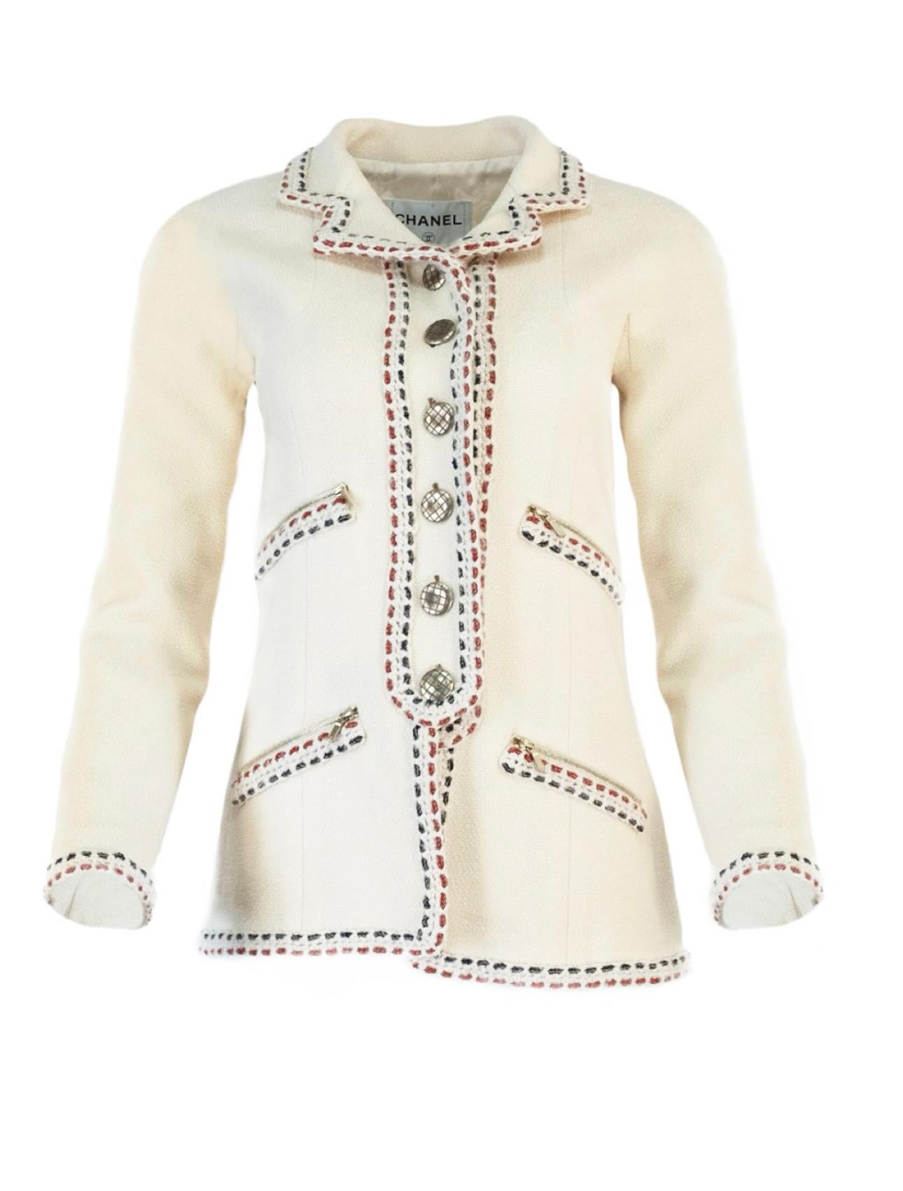 Chanel CC Knöpfe Timeless Kleine weiße Jacke  im Angebot 1