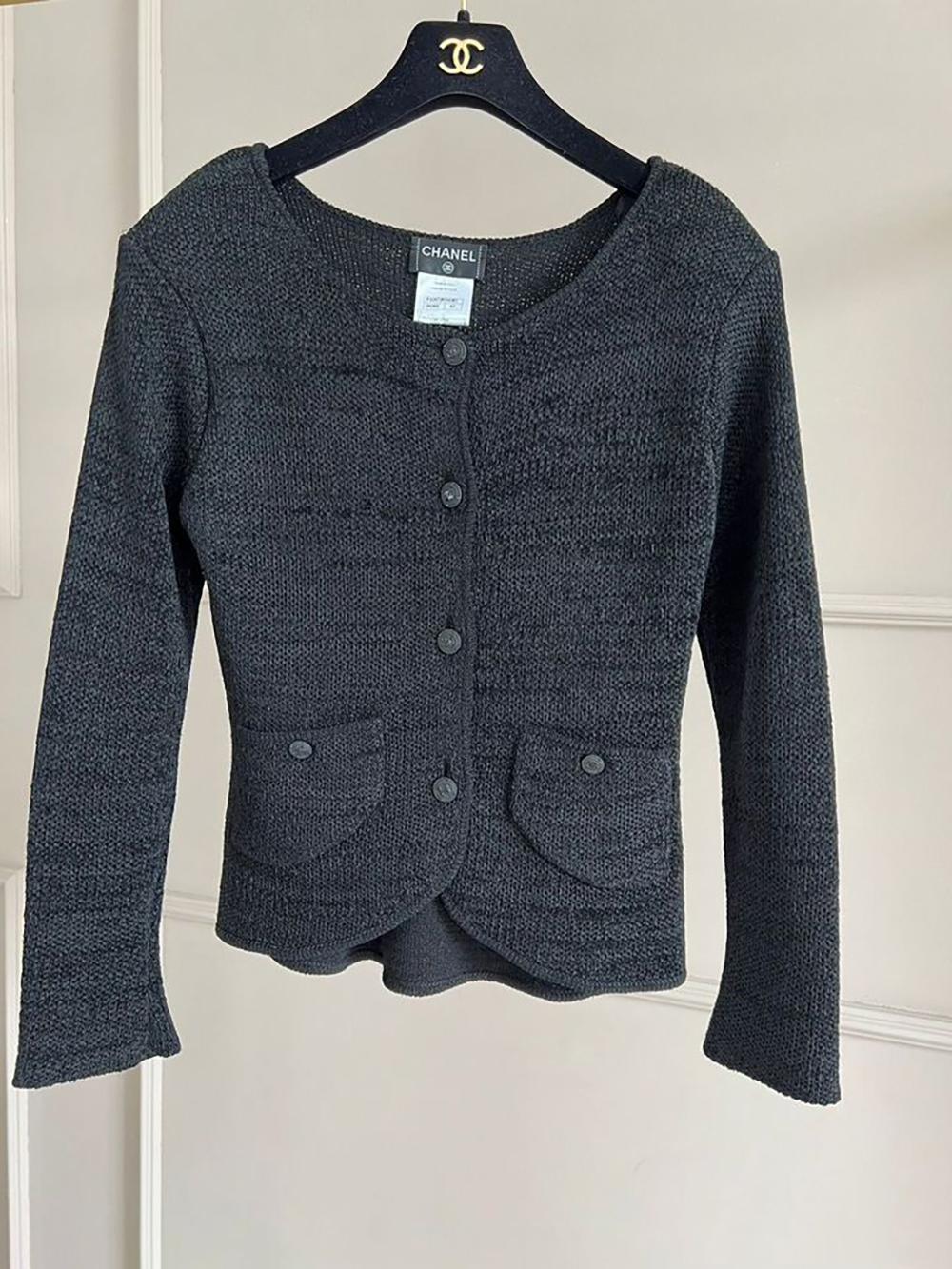 Black Chanel CC Buttons Woven Silk Ensemble For Sale
