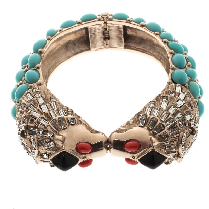 Women's Chanel CC Cabochon Crystal Detailed Lion Head Hinged Cuff Bracelet