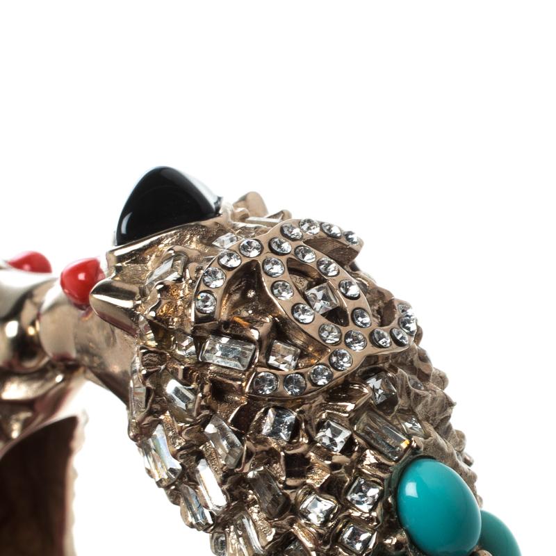 Chanel CC Cabochon Crystal Detailed Lion Head Hinged Cuff Bracelet 1
