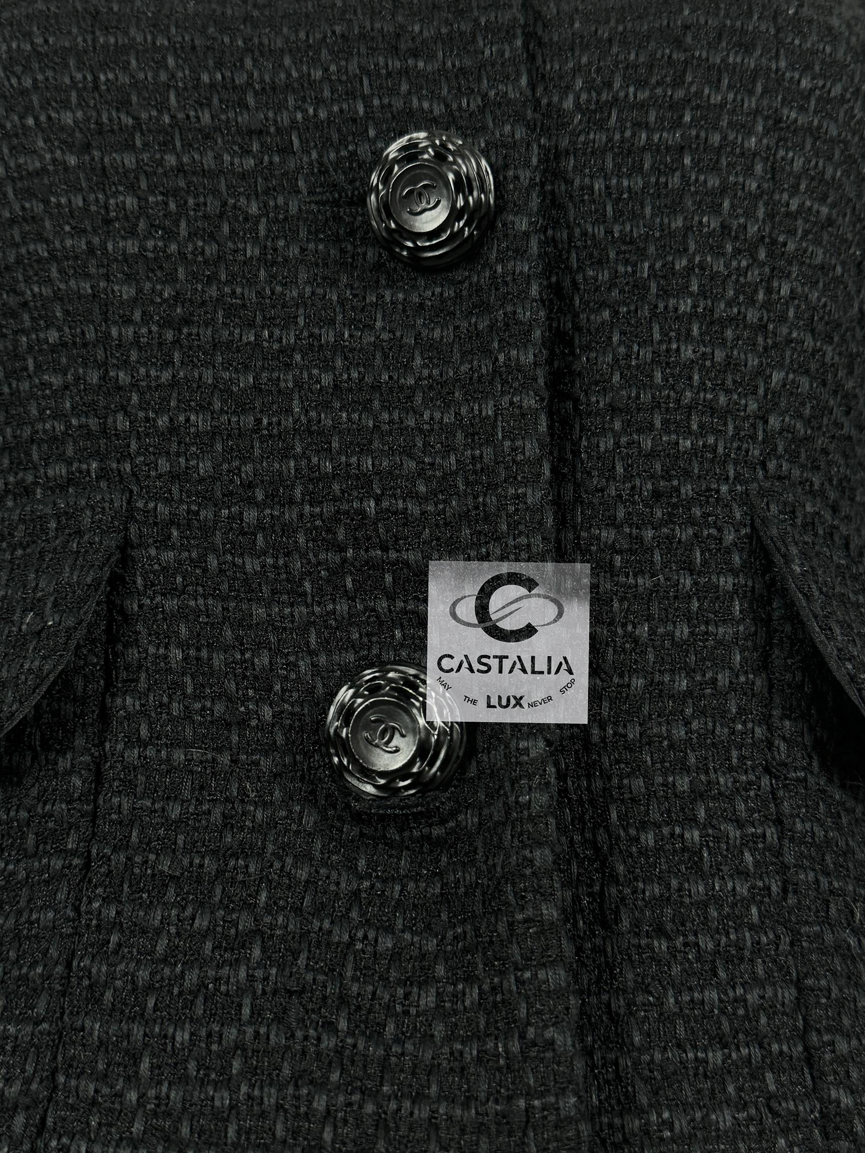 Chanel CC Camellia Buttons Black Tweed Jacket 2