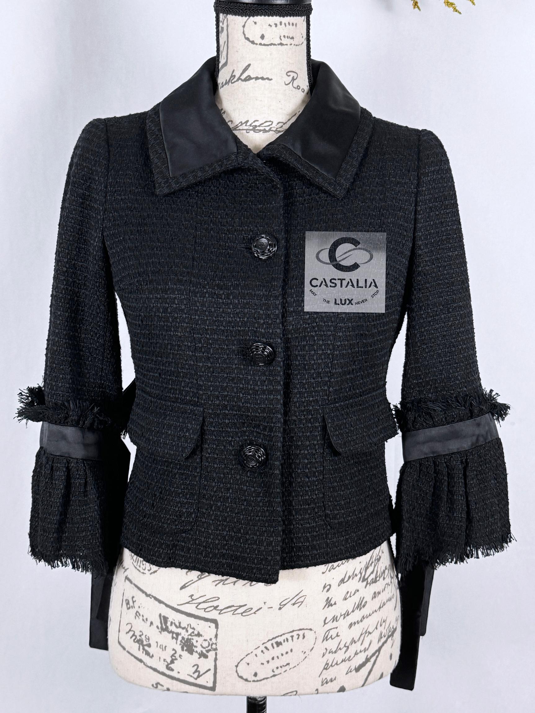 Chanel CC Camellia Buttons Black Tweed Jacket 3