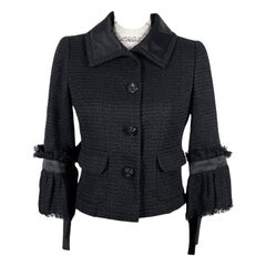 Chanel CC Camellia Buttons Black Tweed Jacket