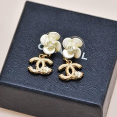 Chanel CC Camellia Enamel Dangle Earrings
