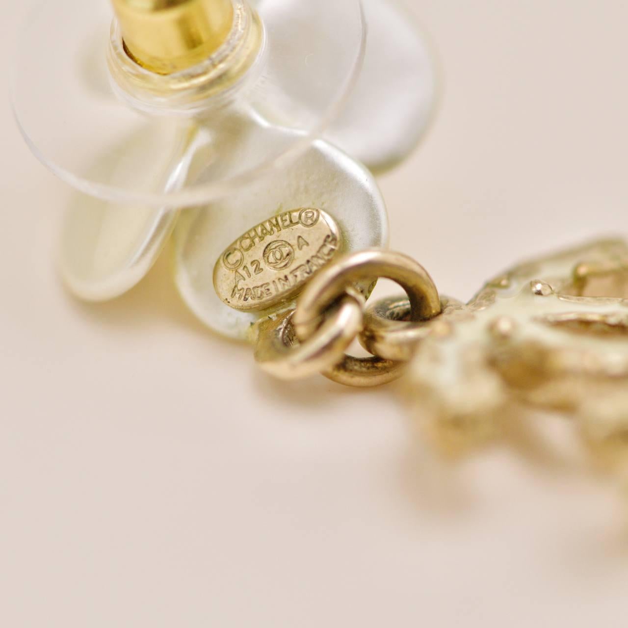 Chanel CC Camellia Enamel Dangle Earrings For Sale 2