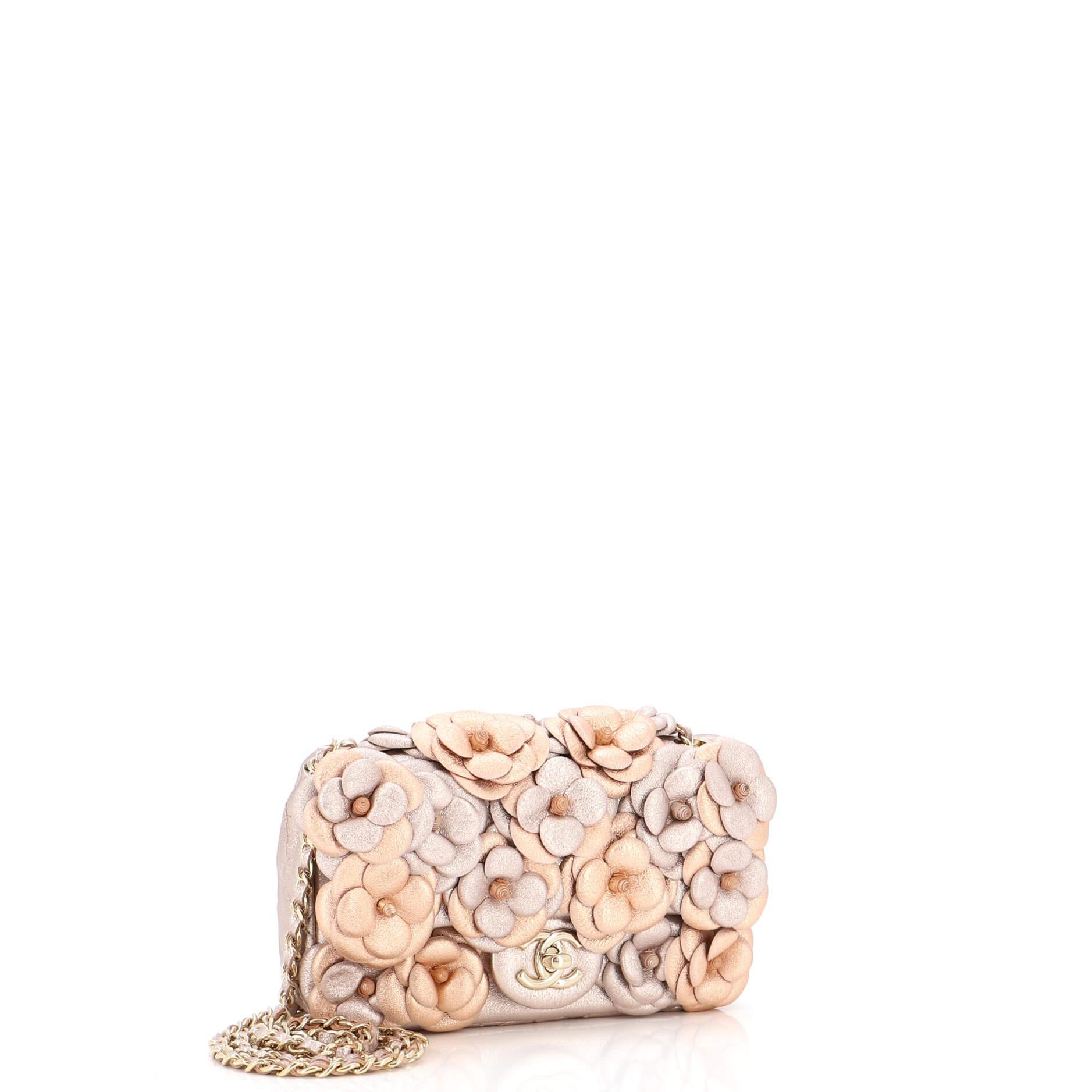 Chanel CC Camellia Flap Bag Embellished Lambskin Mini In Good Condition In NY, NY