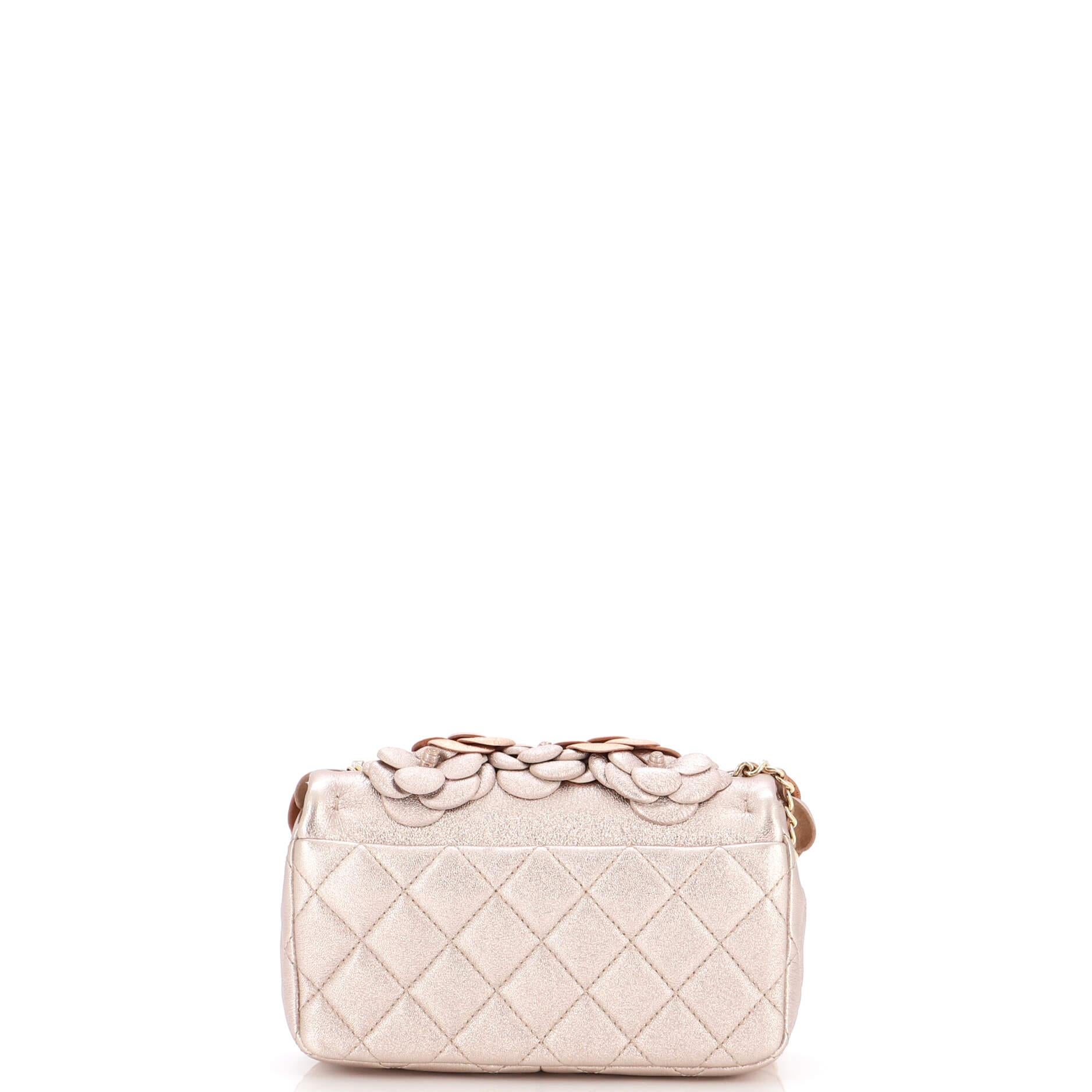 Women's or Men's Chanel CC Camellia Flap Bag Embellished Lambskin Mini