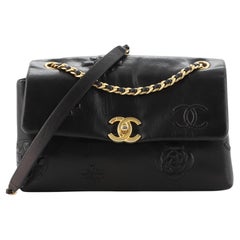 Chanel CC Camellia Flap Bag Embossed Aged Calfskin Medium