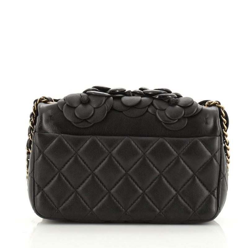 Black Chanel CC Camellia Flap Bag Lambskin with Patent Mini