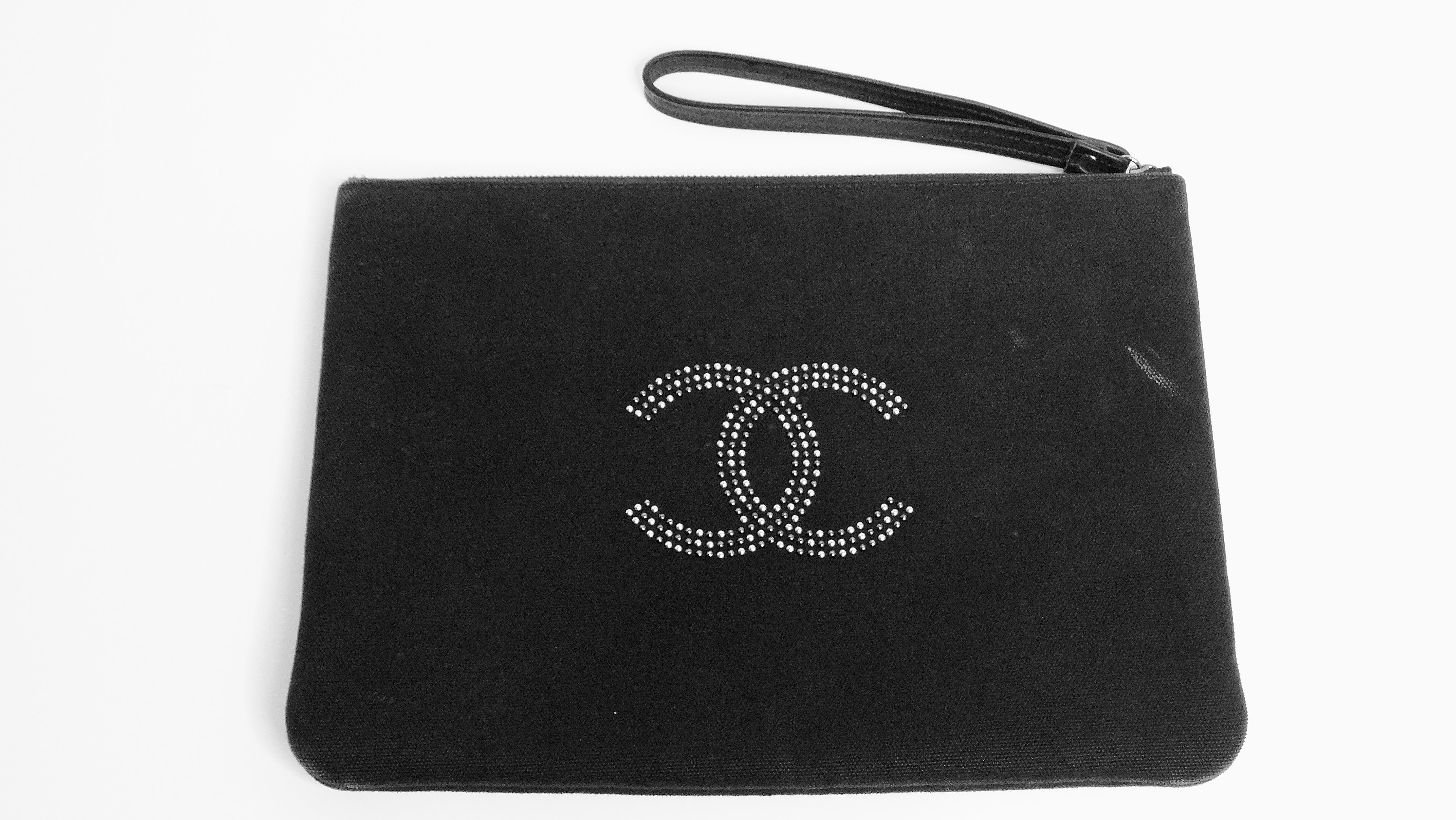 Chanel CC Canvas Black Studded Pouch In Good Condition For Sale In Scottsdale, AZ