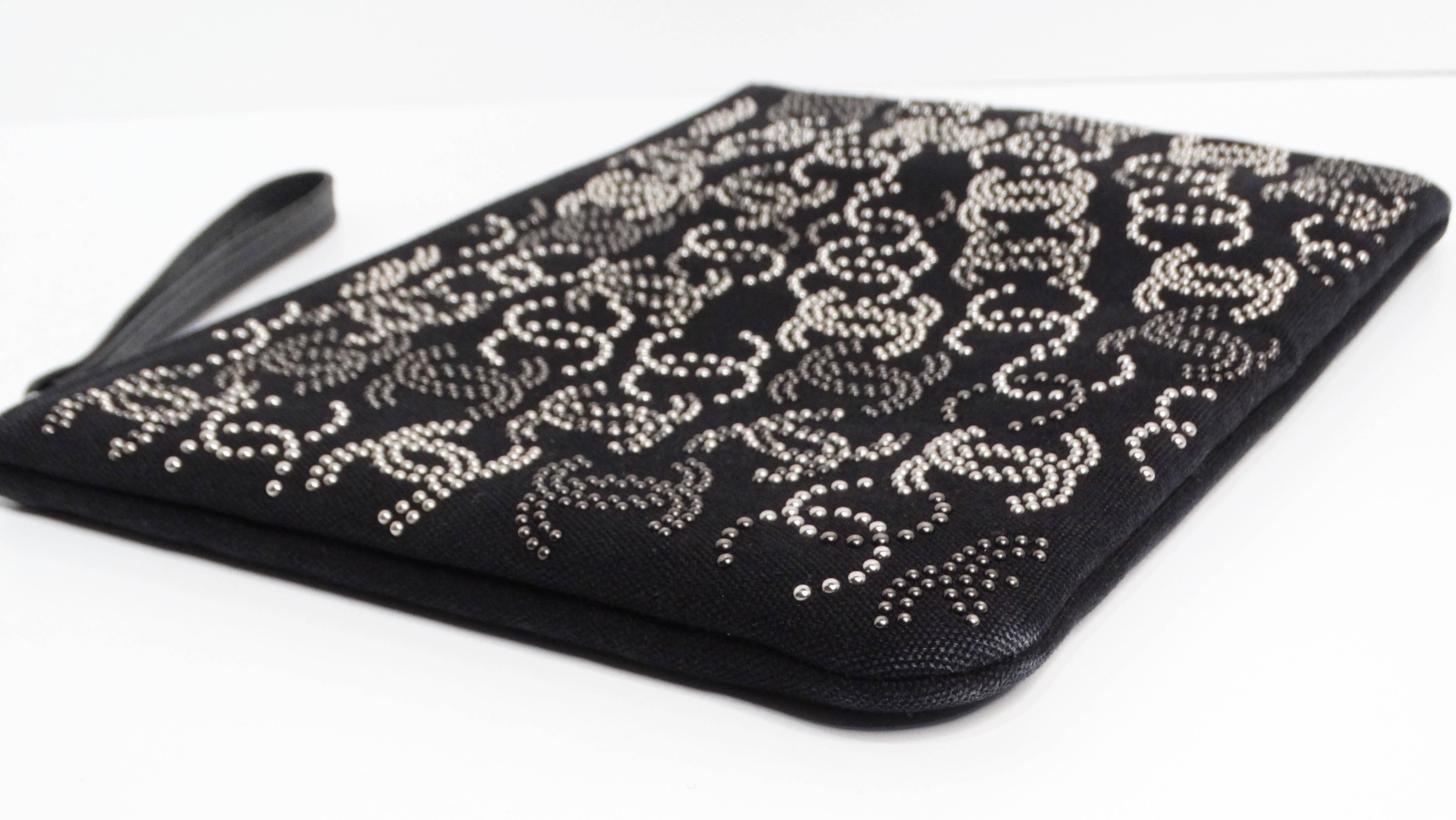 Women's Chanel CC Canvas Black Studded Pouch For Sale