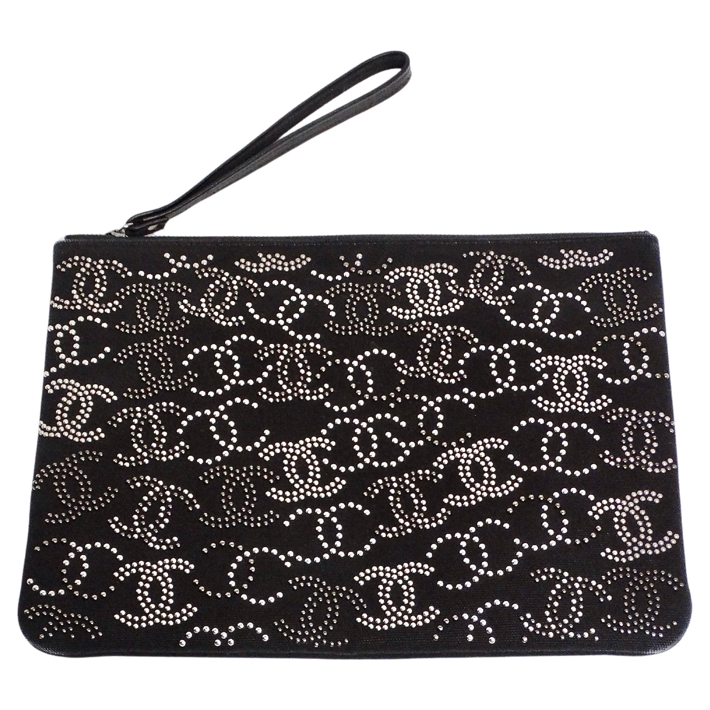 Chanel CC Canvas Black Studded Pouch For Sale