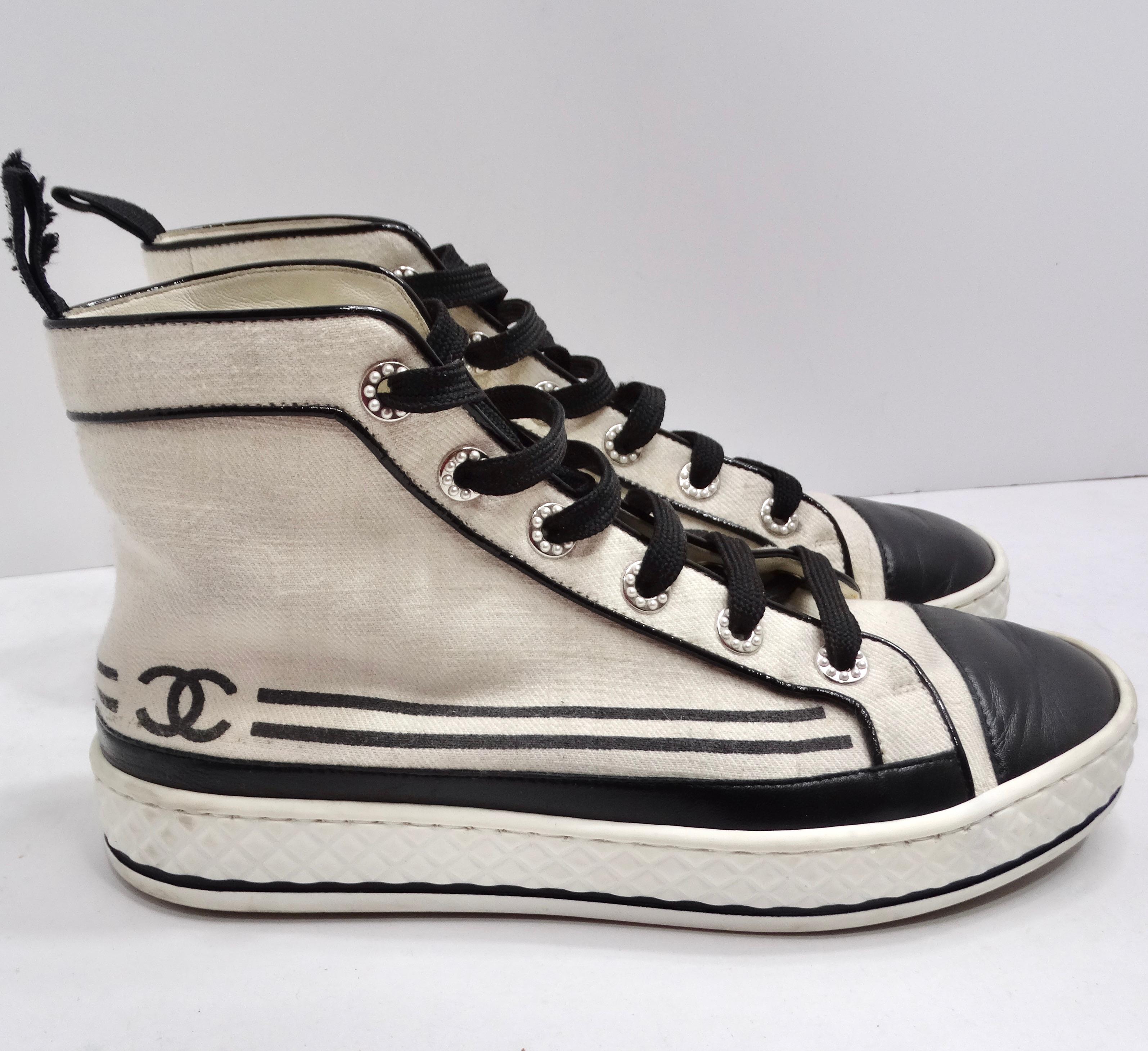 Beige Chanel CC Canvas High Top Sneakers For Sale