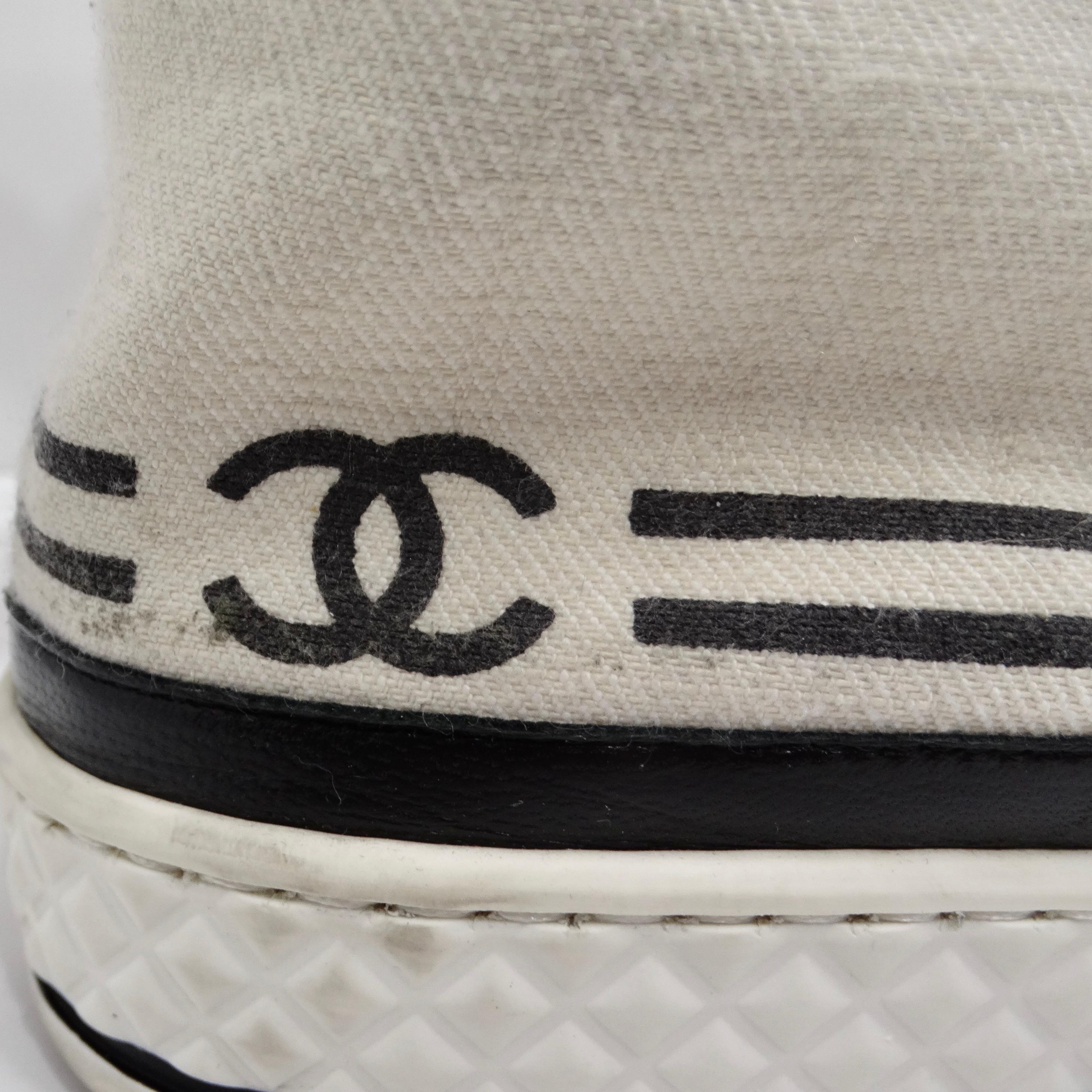 Women's or Men's Chanel CC Canvas High Top Sneakers For Sale