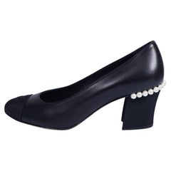 Chanel CC Cap Toe Pearl Embellished Block Heel Pumps Size EU 38