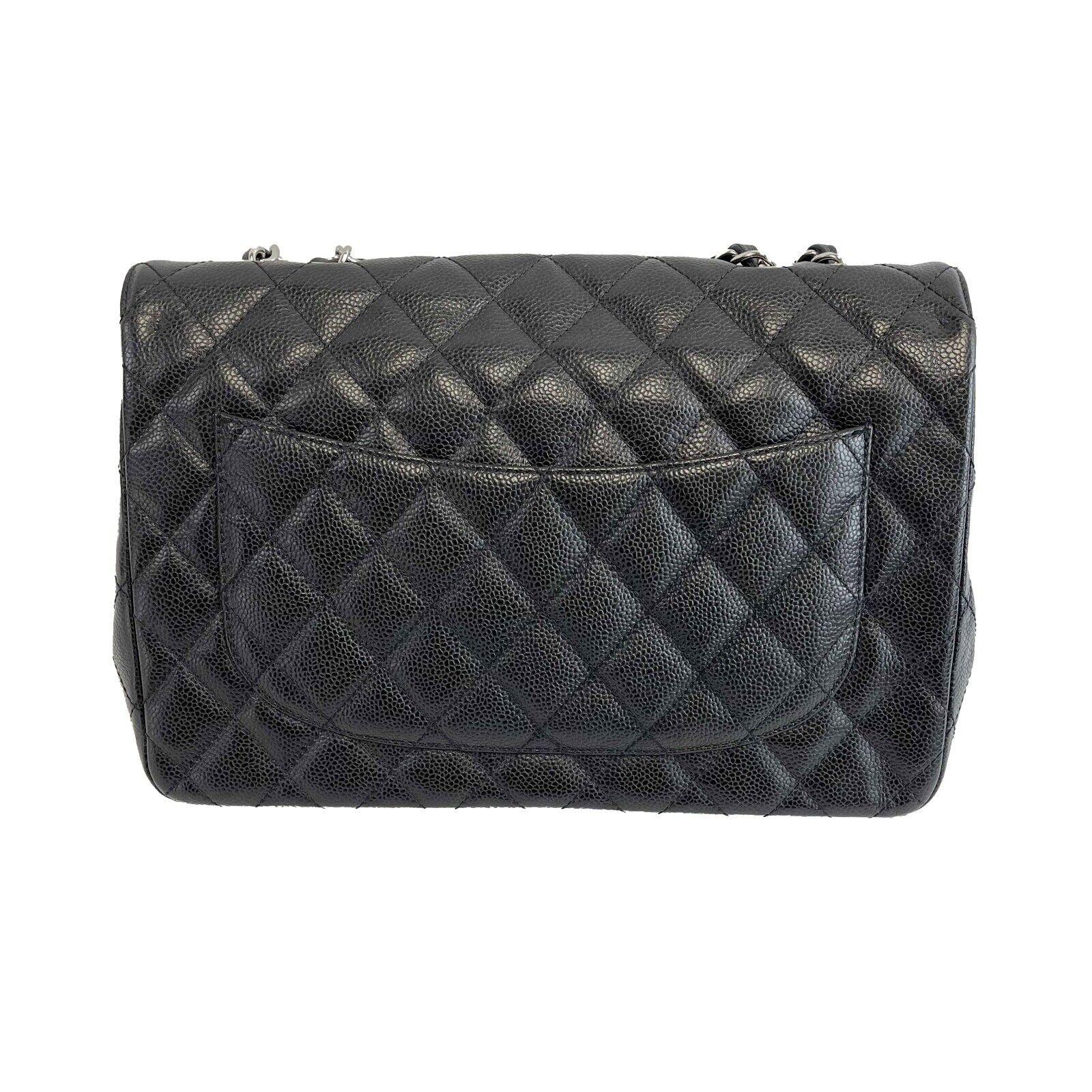 	CHANEL - CC Caviar Leather Black Jumbo Single Flap Shoulder Bag In Good Condition In Sanford, FL
