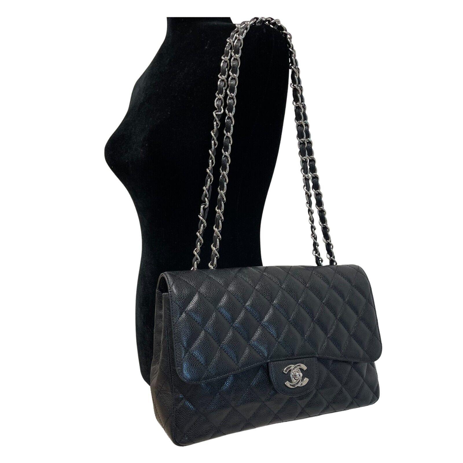 	CHANEL - CC Caviar Leather Black Jumbo Single Flap Shoulder Bag 3