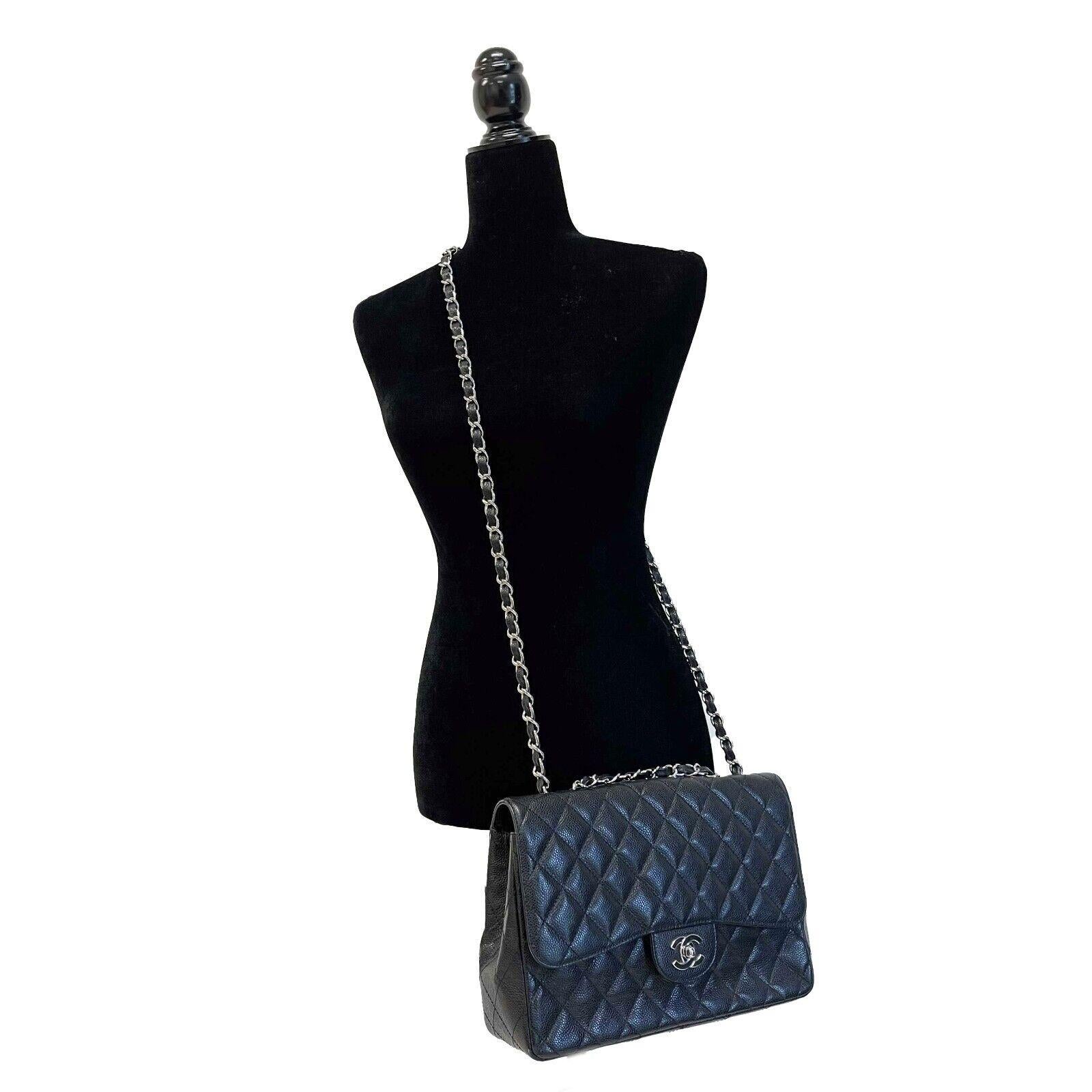 	CHANEL - CC Caviar Leather Black Jumbo Single Flap Shoulder Bag 5