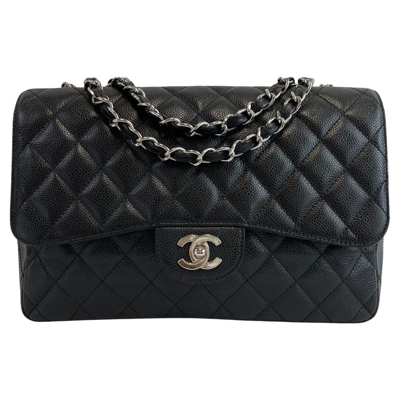 	CHANEL - CC Caviar Leather Black Jumbo Single Flap Shoulder Bag