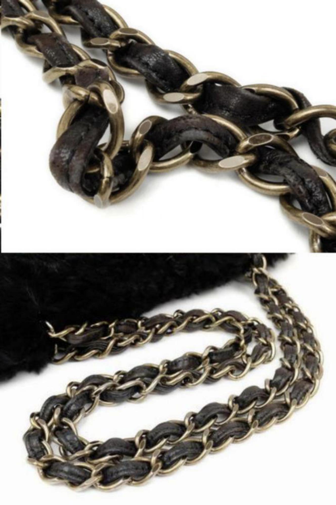 Chanel Cc Chain 221607 Tote Black Rabbit Fur Satchel For Sale 6