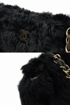 Chanel Cc Chain 221607 Tote Black Rabbit Fur Satchel